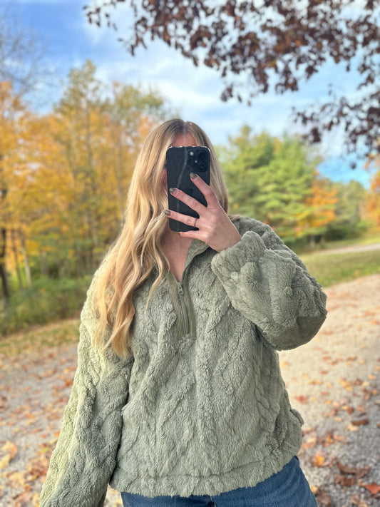 Fuzzy Fleece Cozy Cable Pattern Henley Top