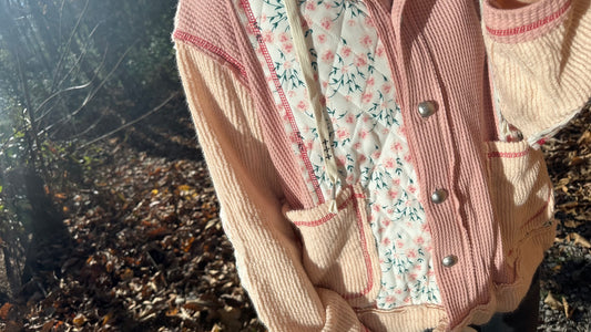 Multi pink floral button down hoodie